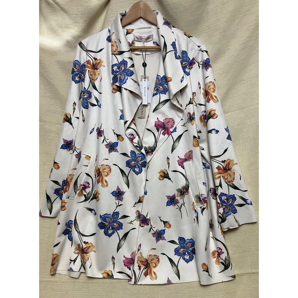 Catherine Malandrino Faux Leather Jacket Womens 1X White Floral NWT Draped Open